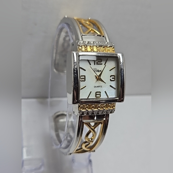 Womens Vivani Vintage Breast Cancer Awareness Bangle Watch MOP Face New Battery - Picture 3 of 10